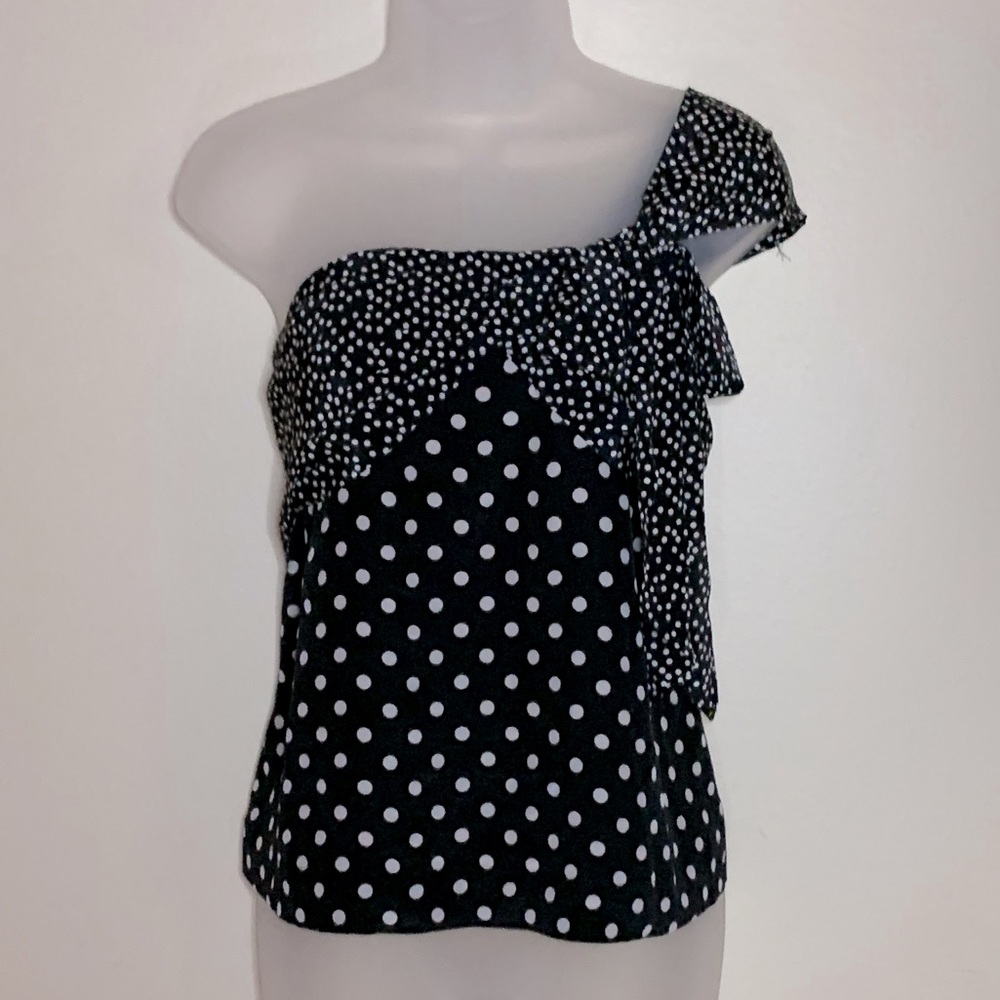 One Shoulder Black & White Polka Dot Blouse by J. Crew - Sz. 8